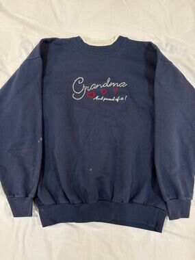 VTG 90s Rhinestone Grandma Navy Pullover Sweatshirt Size Medium